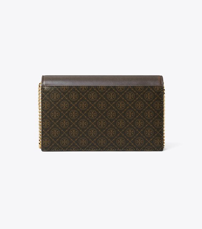 Tory Burch - Ví gập phối dây xích T Monogram Coated Canvas