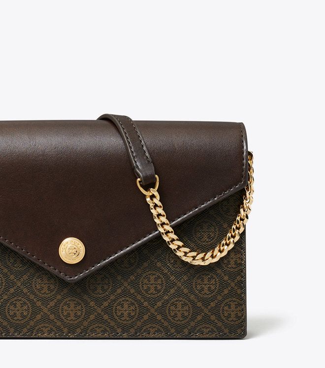 Tory Burch - Ví gập phối dây xích T Monogram Coated Canvas