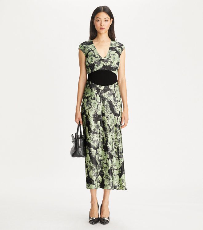 Tory Burch - Đầm cổ chữ U in họa tiết chất liệu Viscose