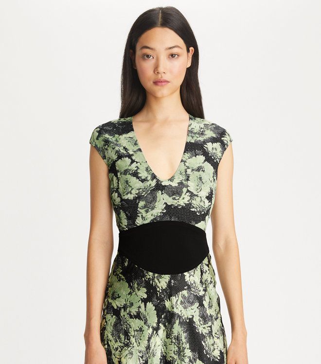 Tory Burch - Đầm cổ chữ U in họa tiết chất liệu Viscose