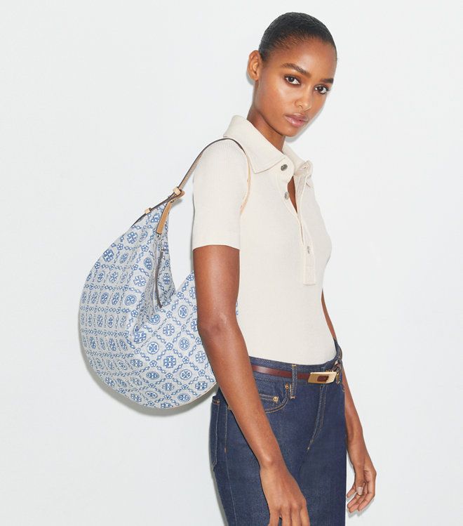 Tory Burch - Túi T Monogram Denim Balloon Bag