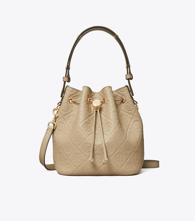 Tory Burch - Túi bucket T Monogram Pebbled