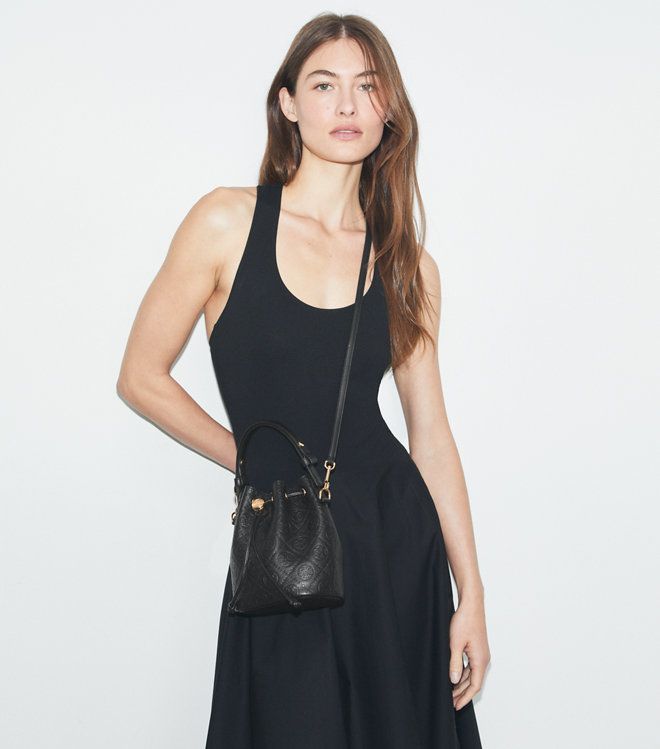 Tory Burch - Túi mini bucket T Monogram Pebbled