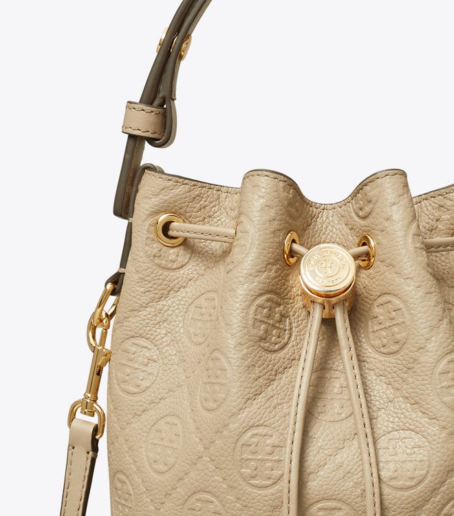 Tory Burch - Túi mini bucket T Monogram Pebbled