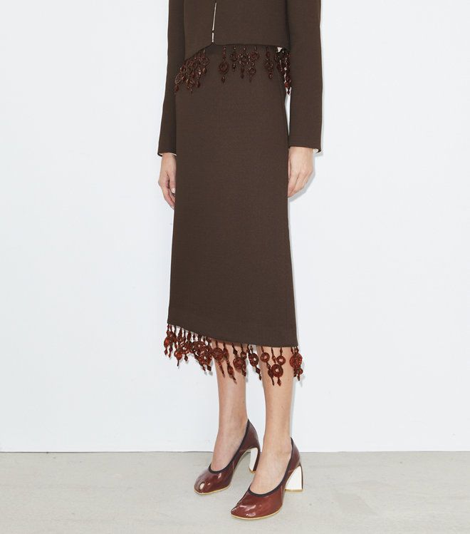 Tory Burch - Chân váy crepe đính đá