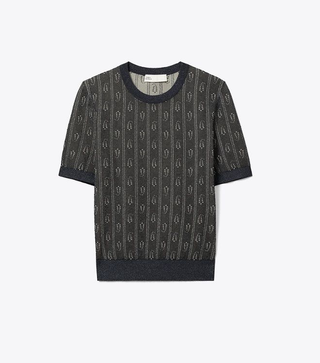Áo len jacquard cổ tròn