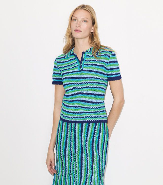 Tory Burch - Áo polo cotton kẻ sọc
