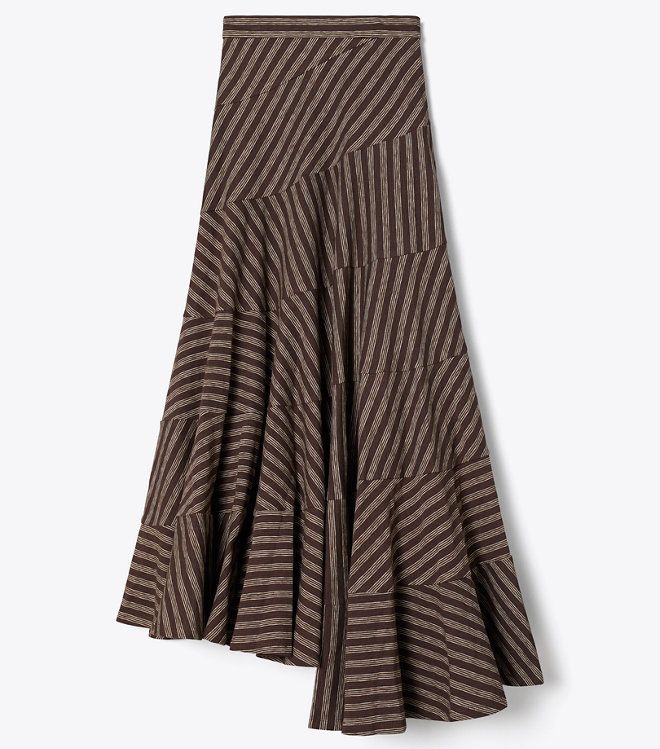 Tory Burch - Chân váy cotton kẻ sọc bất đối xứng