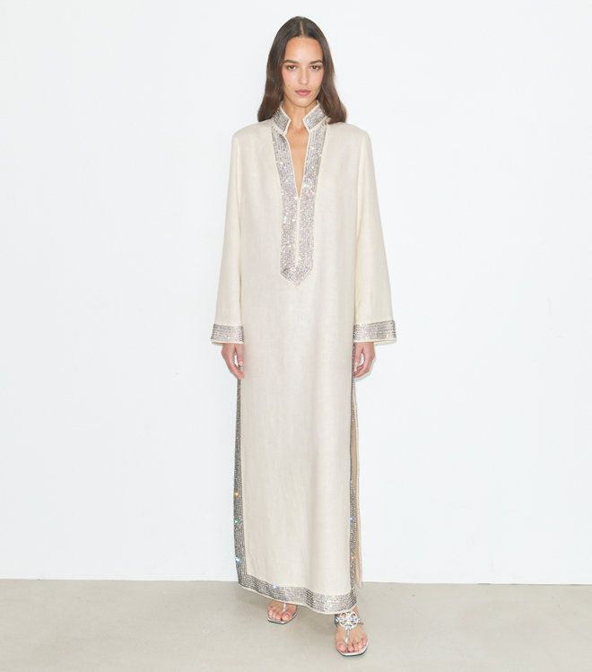 Tory Burch - Đầm Caftan Linen đính pha lê