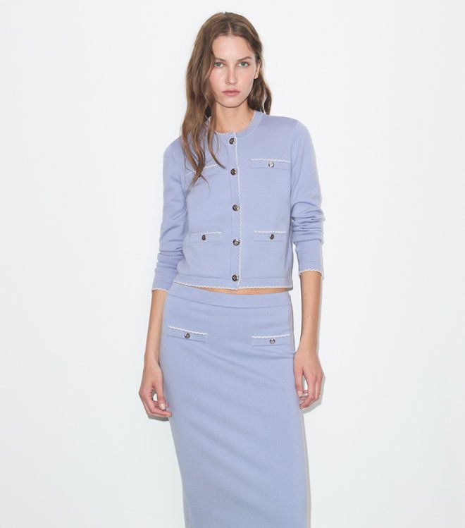 Tory Burch - Áo cardigan len Kendra viền lượn sóng