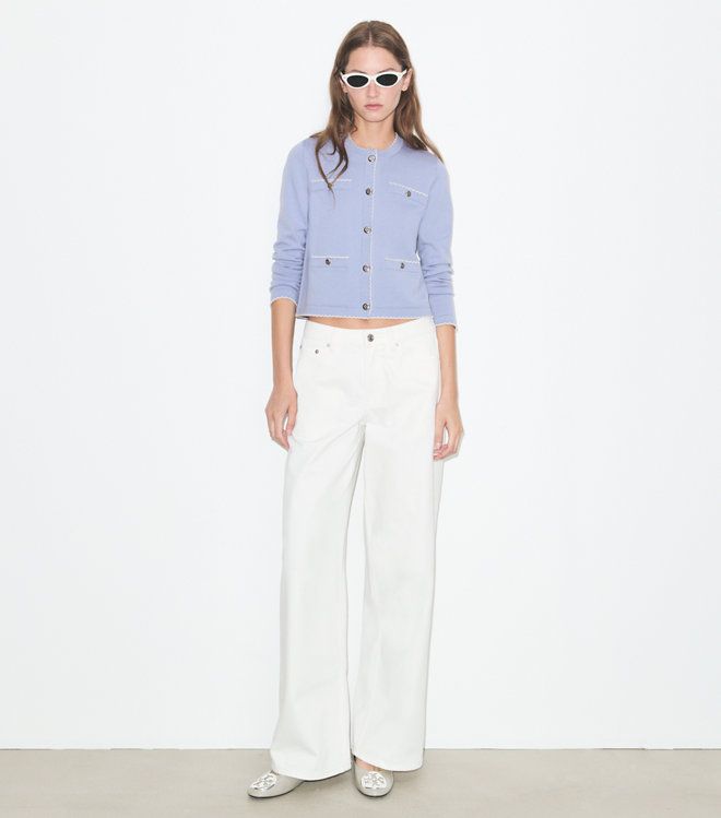Tory Burch - Áo cardigan len Kendra viền lượn sóng