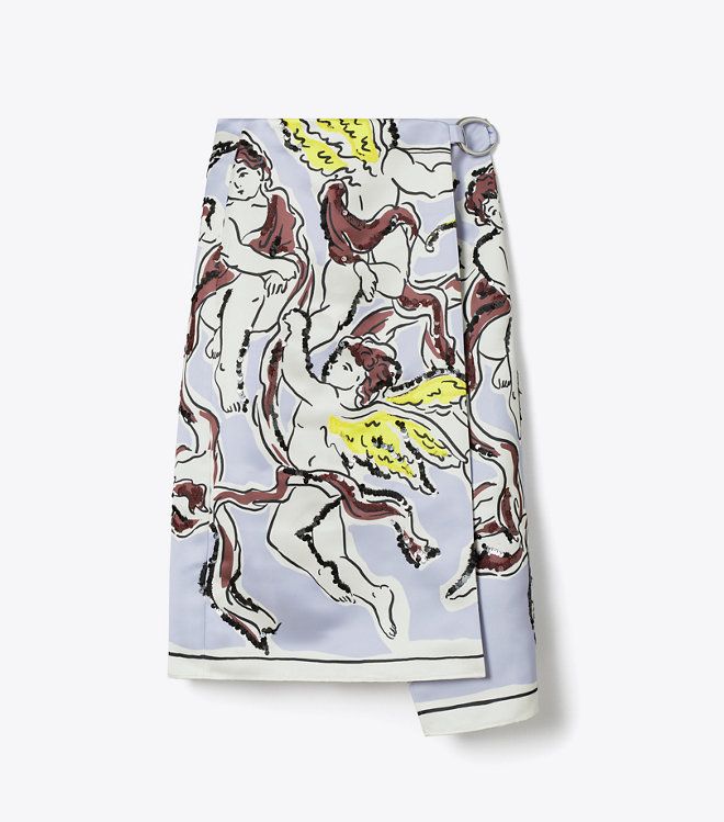 Chân váy satin họa tiết