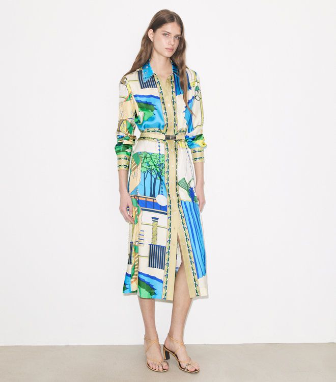 Tory Burch - Đầm sơ mi lụa in họa tiết