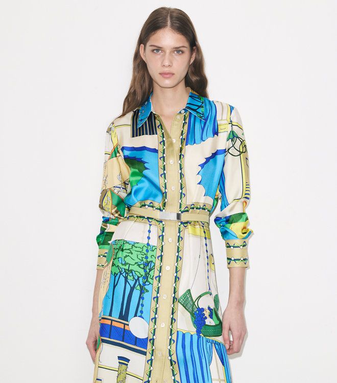 Tory Burch - Đầm sơ mi lụa in họa tiết