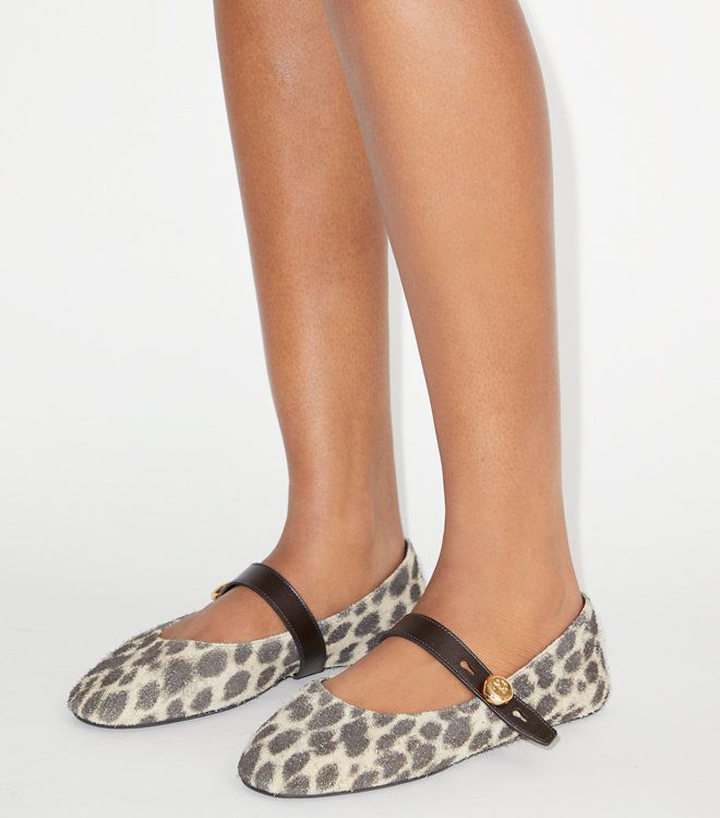 Tory Burch - Giày ballet Romy Mary Jane da lộn in họa tiết