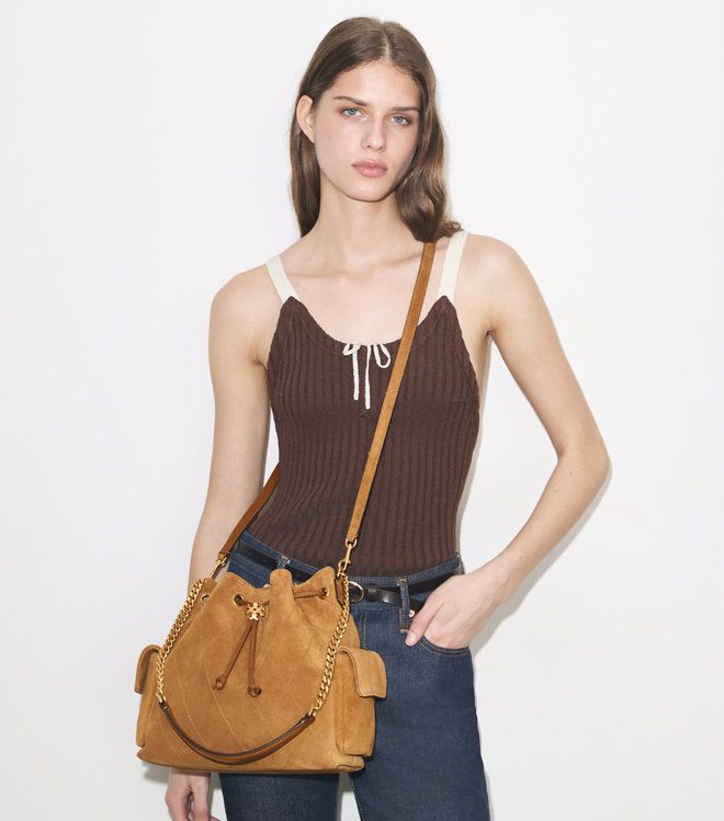 Túi Charlie Quilted Suede Drawstring