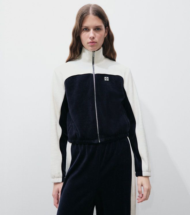 Áo khoác thể thao vải nhung mềm Colorblock