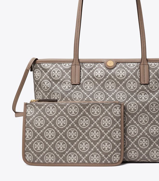 Tory Burch - Túi tote khóa zip T Monogram Jacquard small