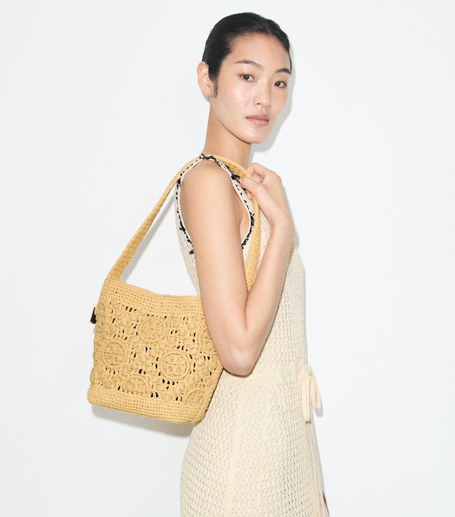 Tory Burch - Túi bucket Lock T Monogram Crochet