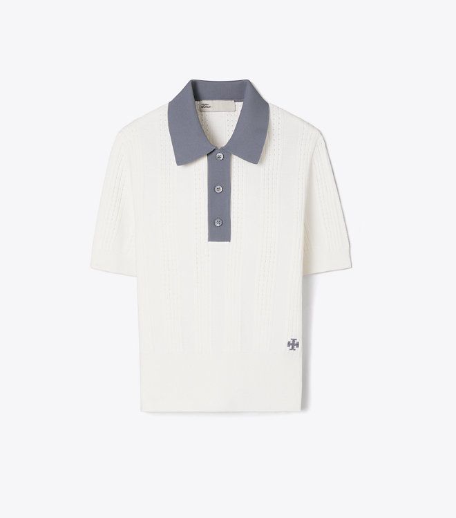 Tory Burch - Áo len polo cotton pointelle
