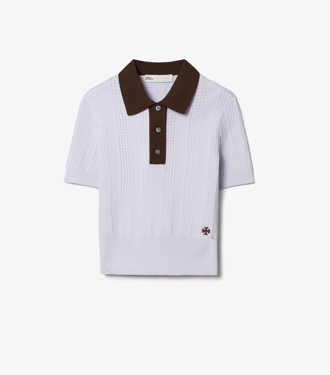 Tory Burch - Áo len polo cotton pointelle