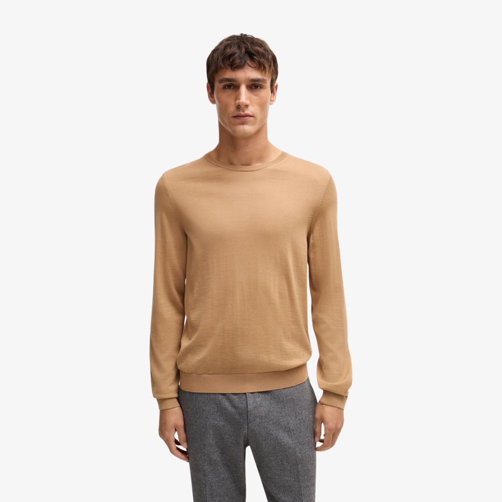 BOSS - Áo sweater slim-fit cổ tròn