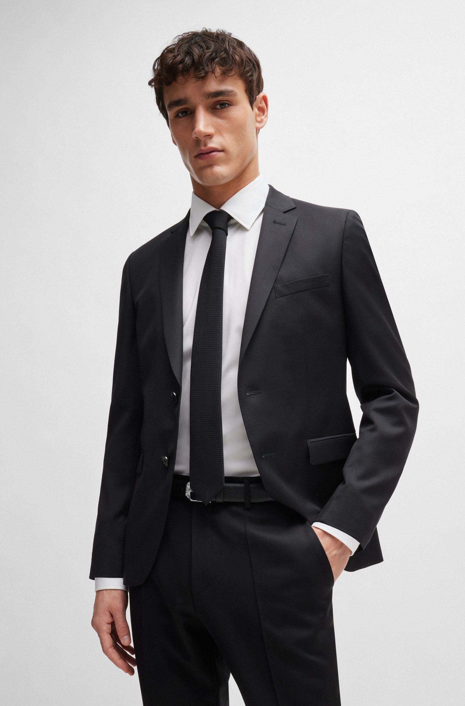 BOSS - Áo vest extra-slim-fit từ len nguyên chất