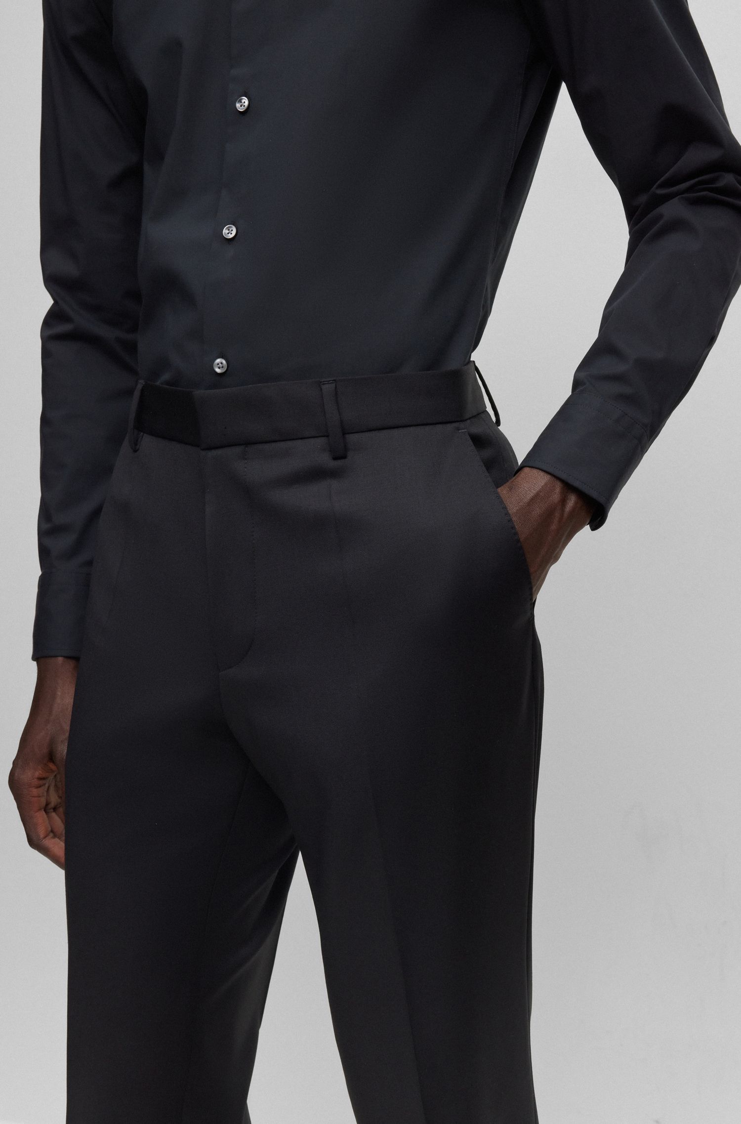 BOSS - Quần âu dáng regular fit vải len serge
