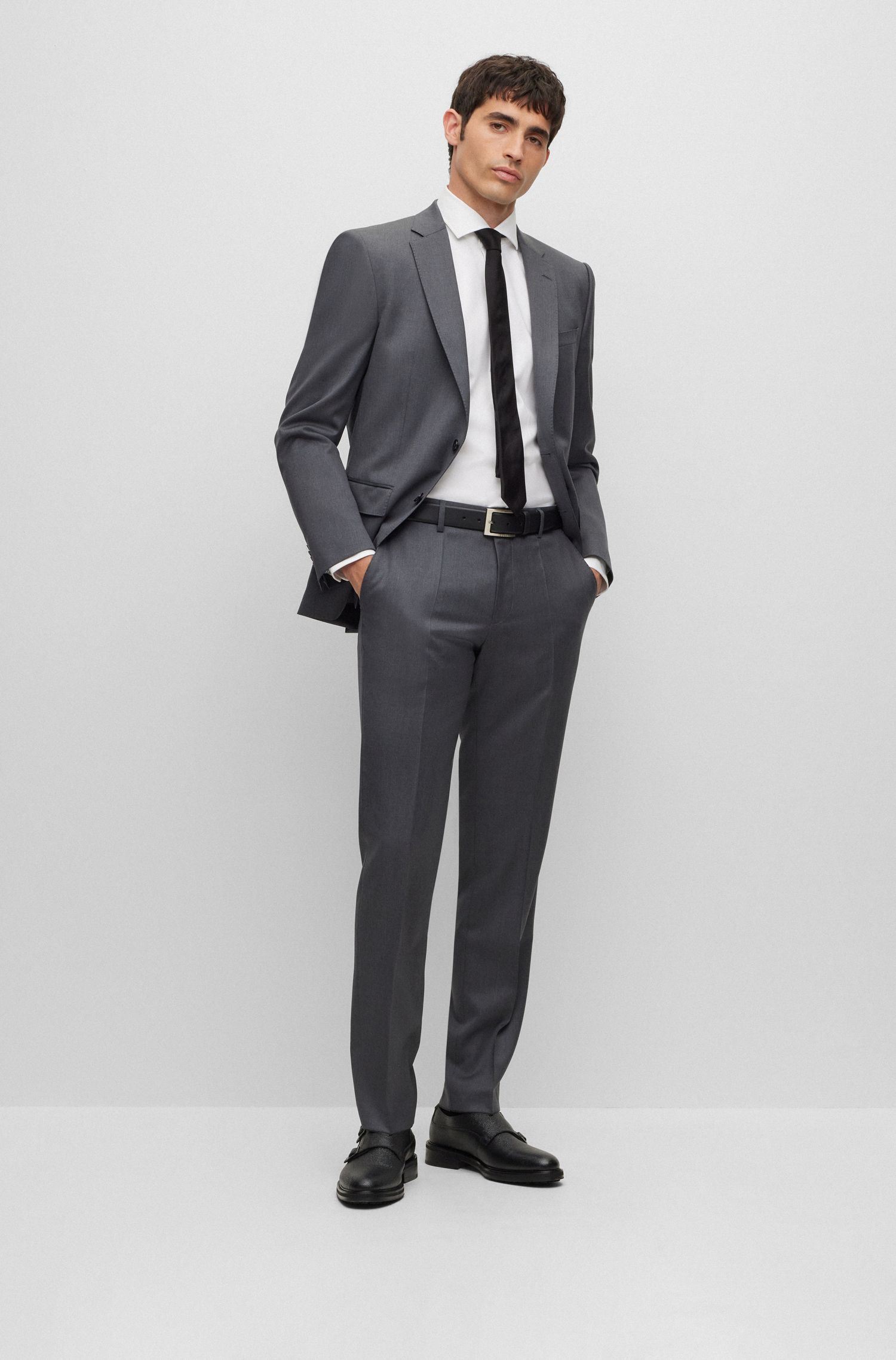 BOSS - Quần âu dáng regular fit vải len serge