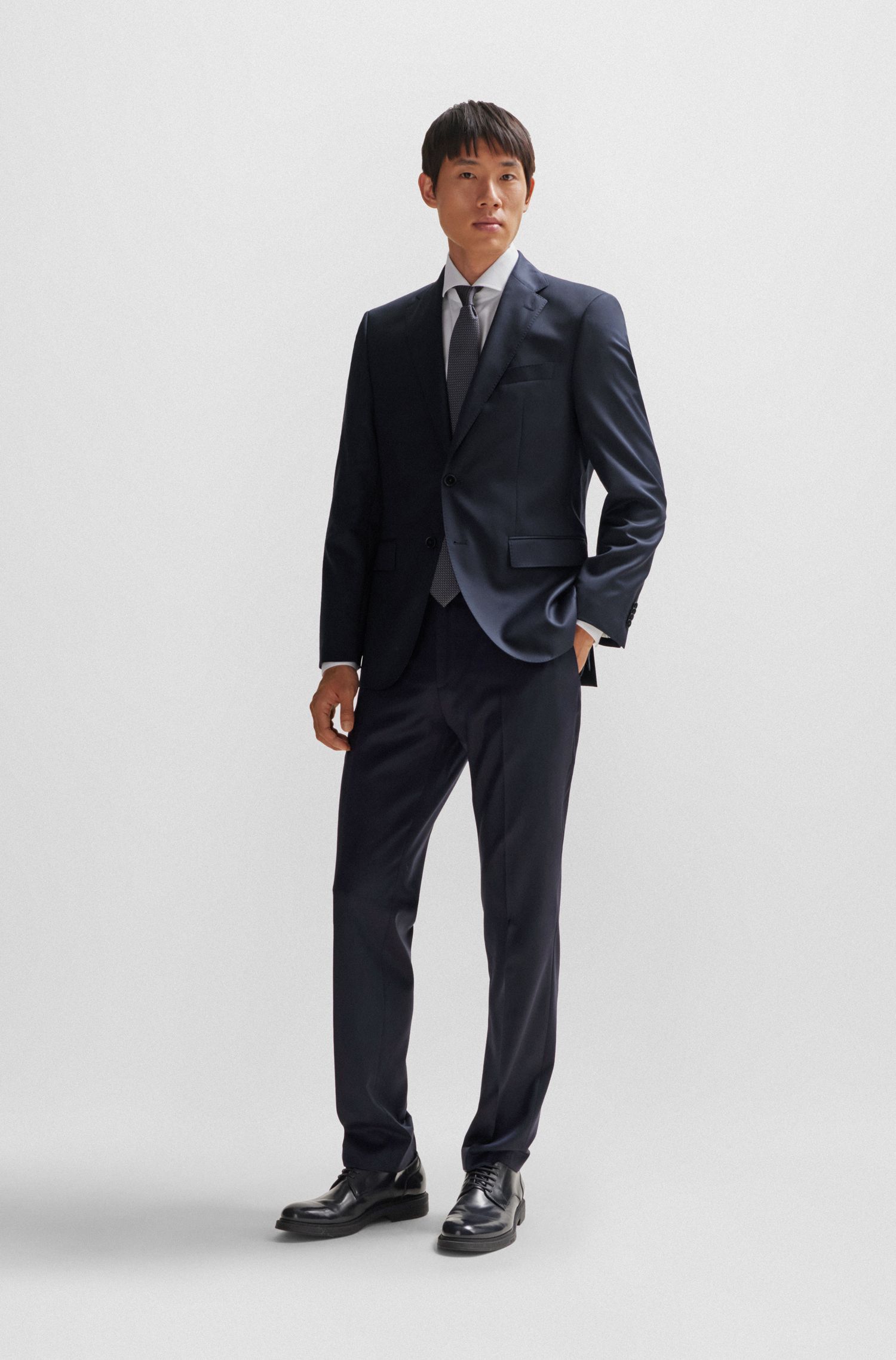 BOSS - Quần âu dáng regular fit vải len serge