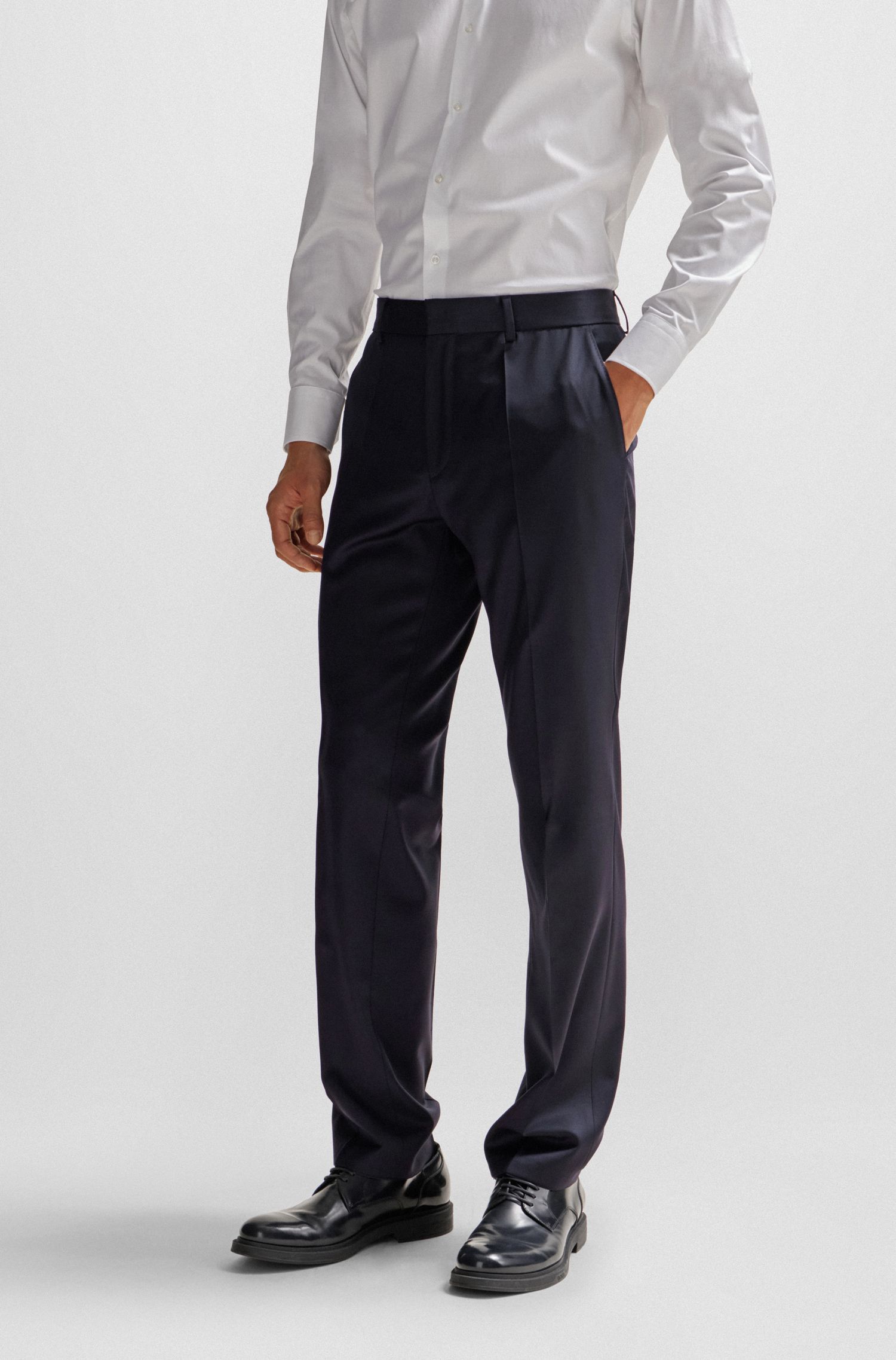 BOSS - Quần âu dáng regular fit vải len serge