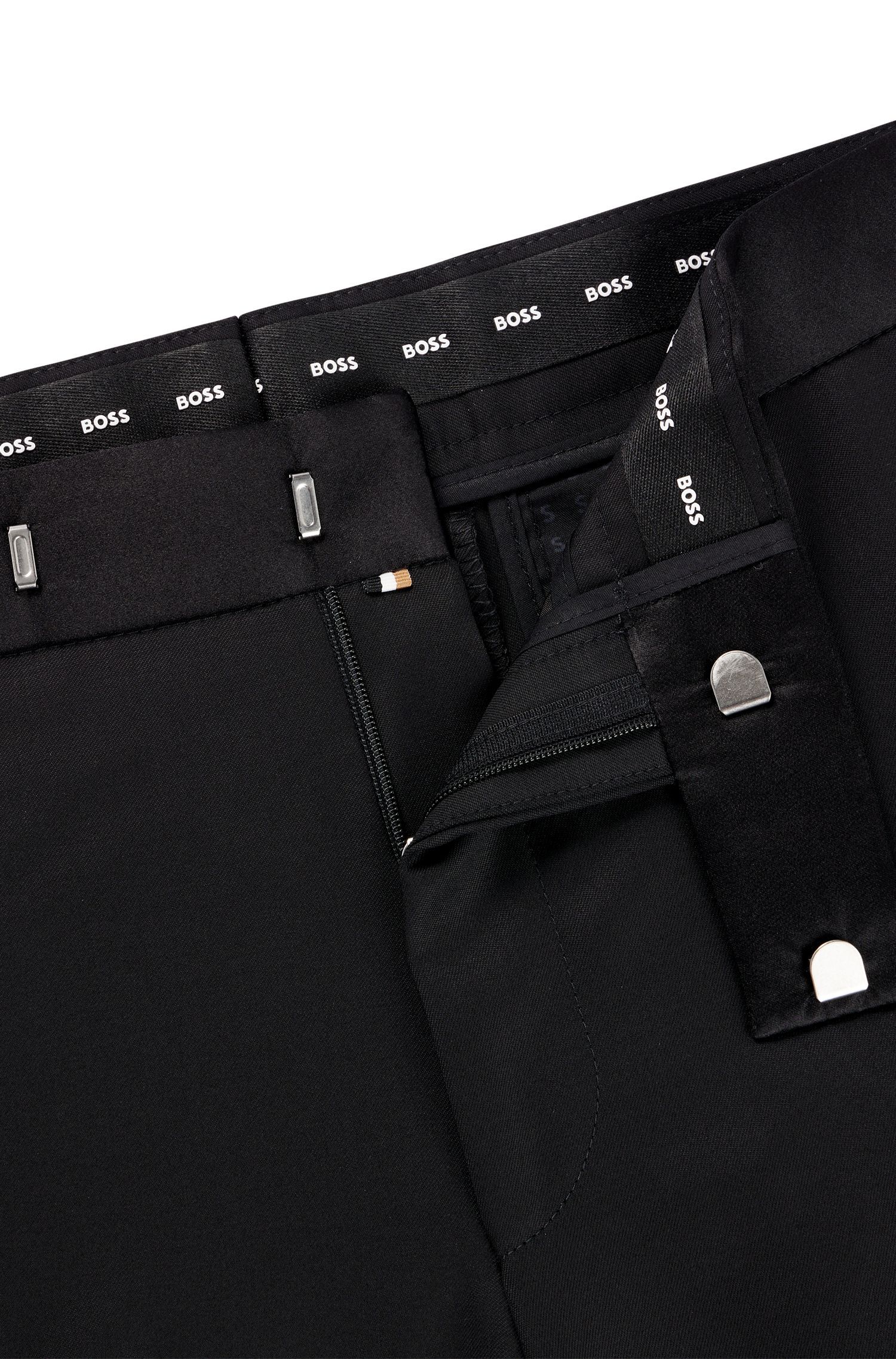 BOSS - Quần tuxedo dáng ôm slim fit vải len virgin serge