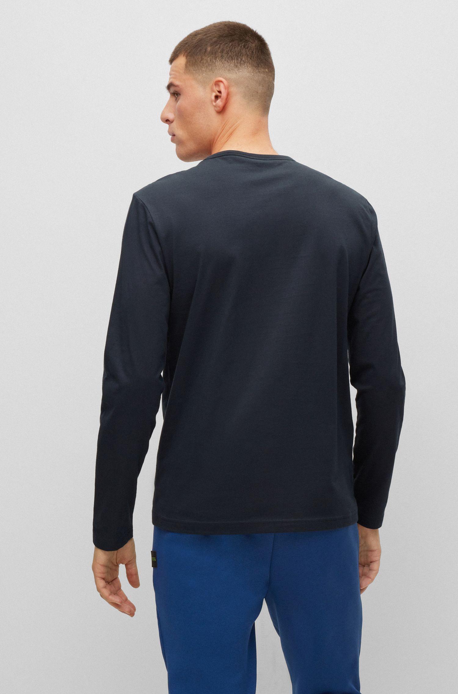 BOSS - Áo thun cotton hữu cơ logo cong
