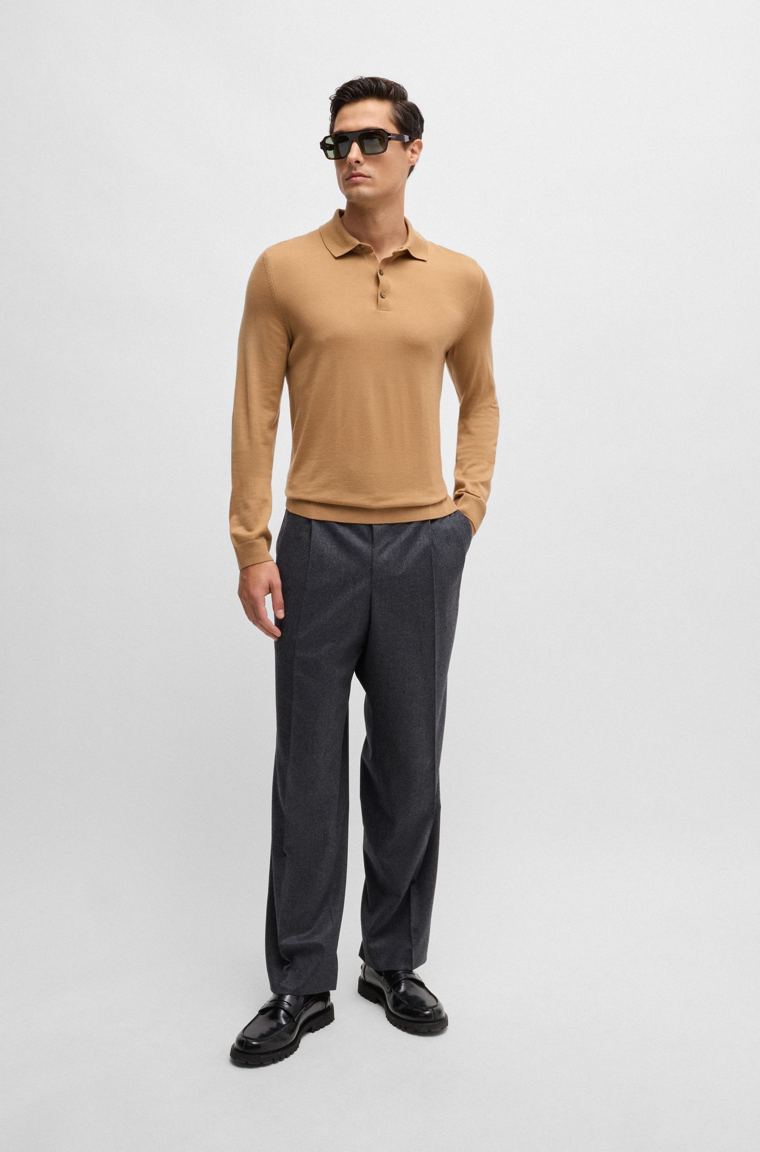 BOSS - Áo polo slim fit bằng len