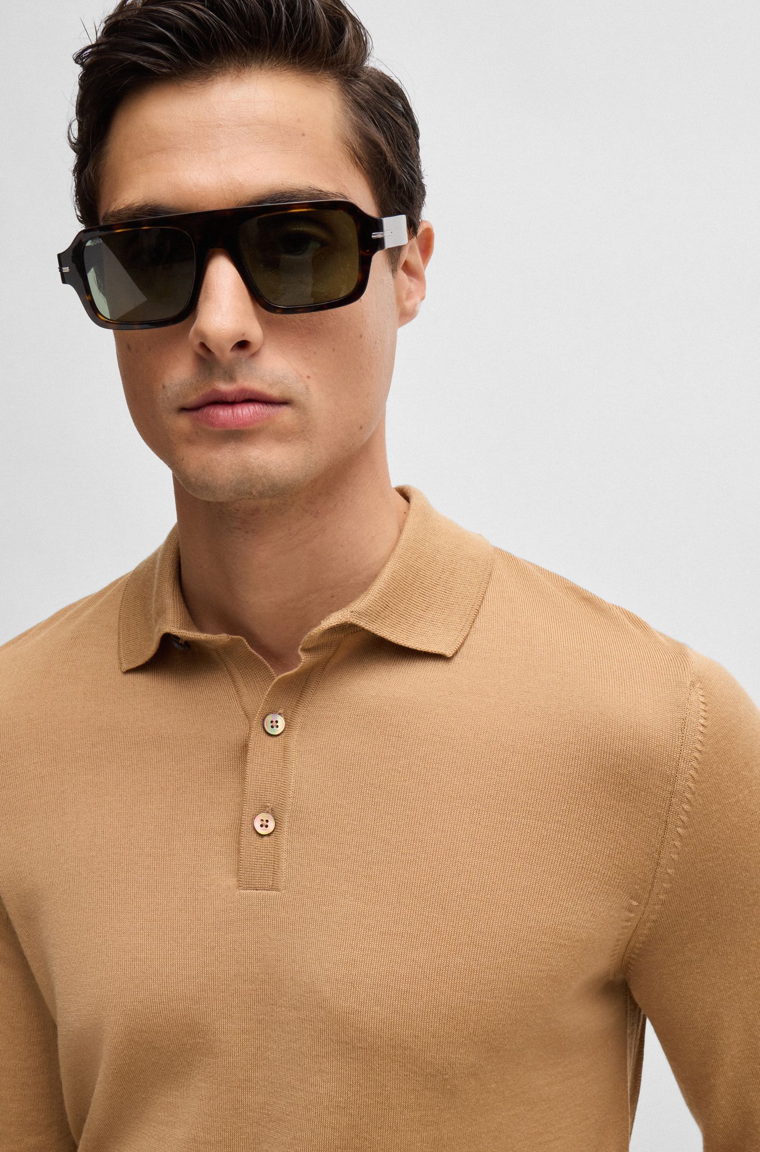 BOSS - Áo polo slim fit bằng len