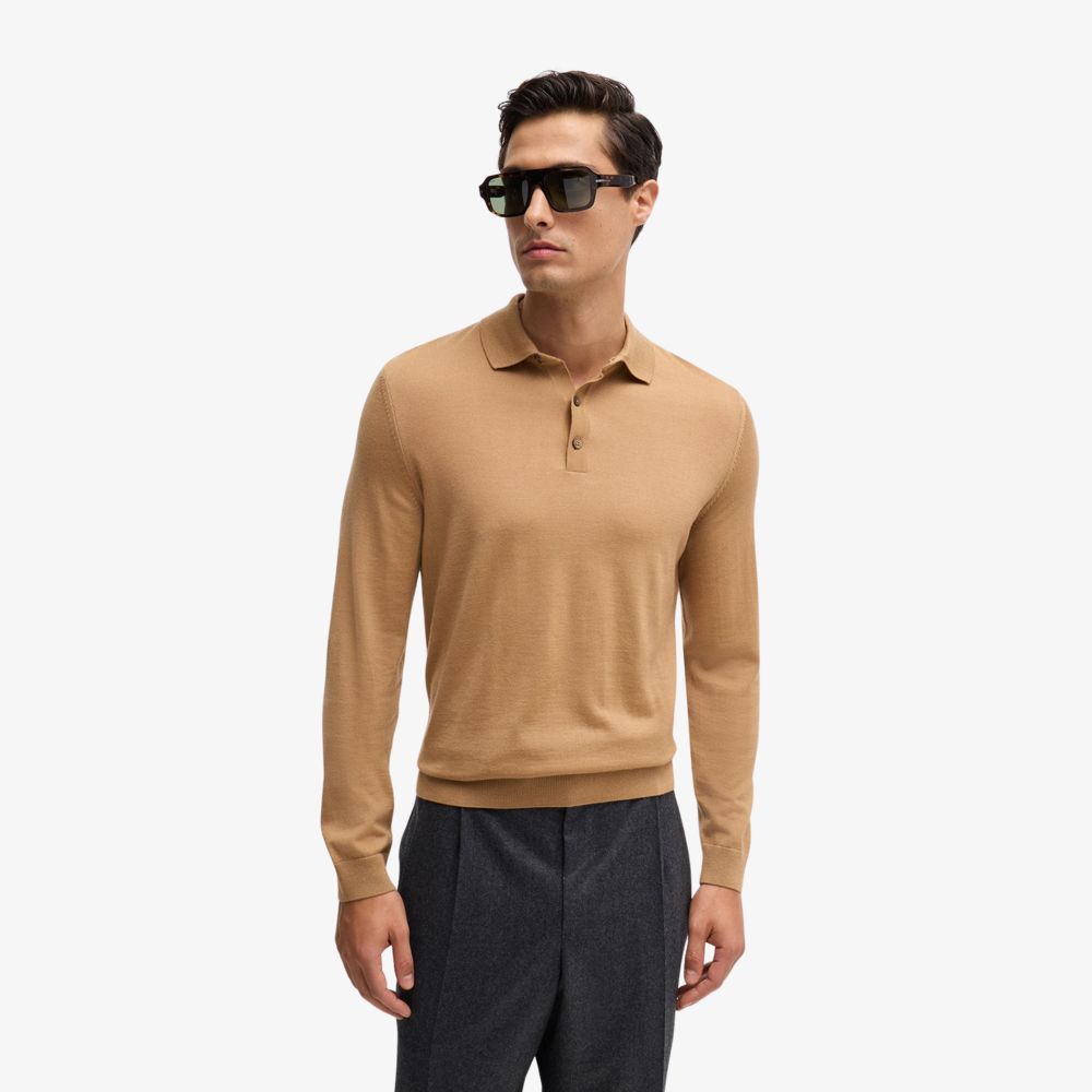 BOSS - Áo polo slim fit bằng len