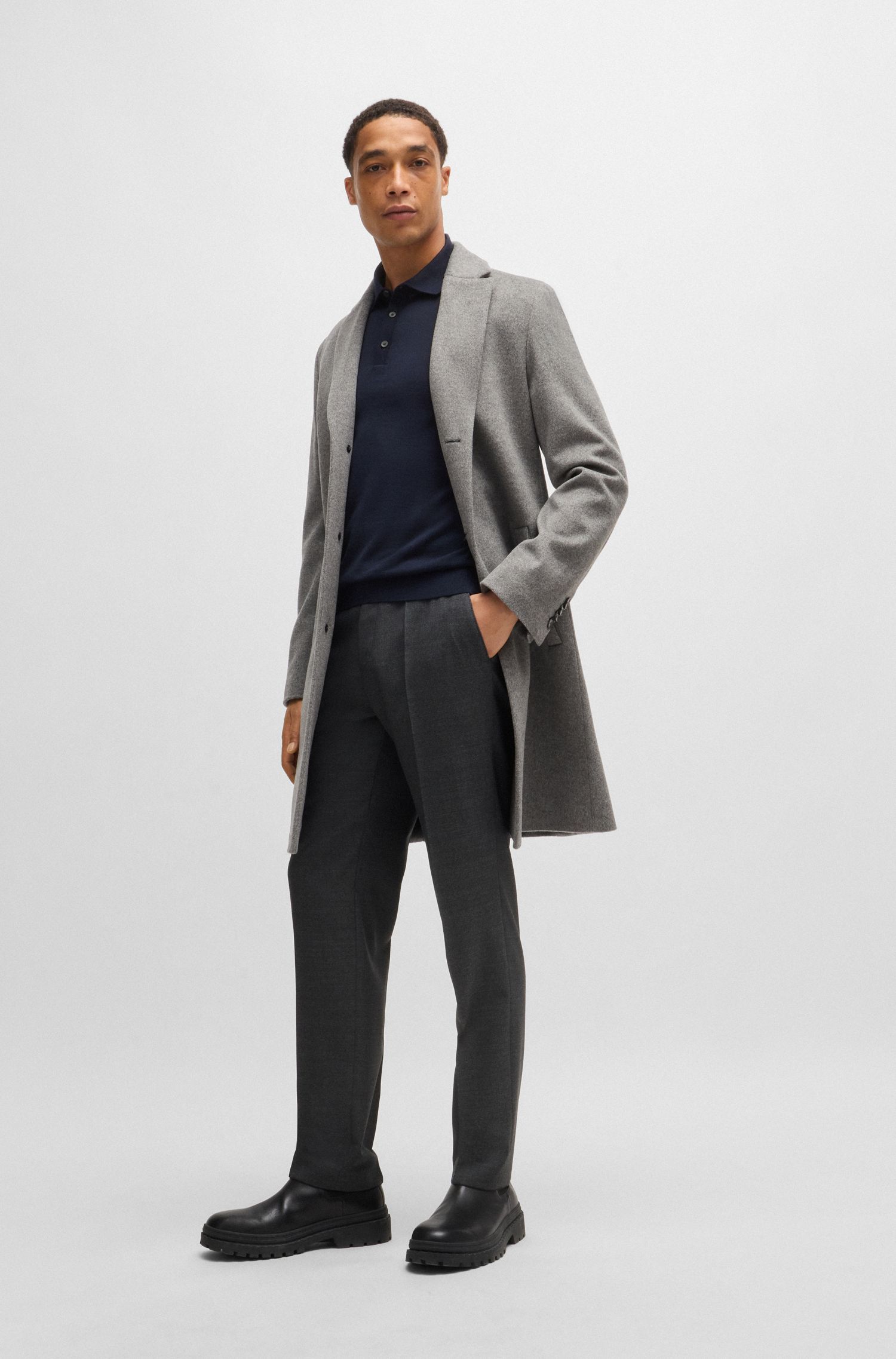 BOSS - Áo polo slim fit bằng len
