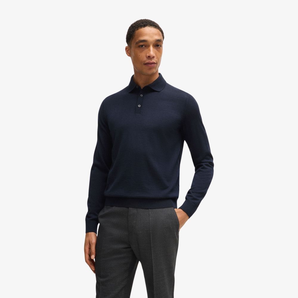 BOSS - Áo polo slim fit bằng len