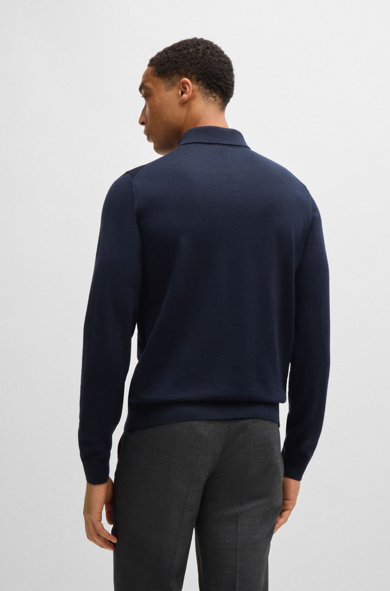 BOSS - Áo polo slim fit bằng len