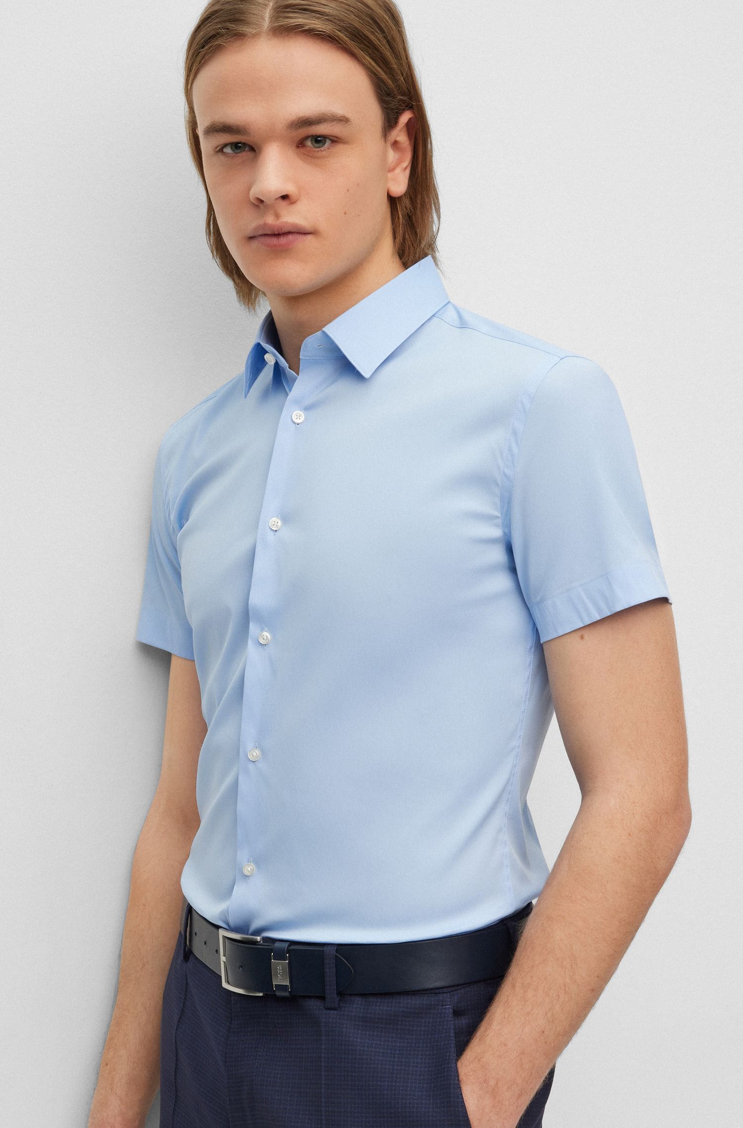 BOSS - Áo sơ mi dáng ôm slim fit với cổ kent