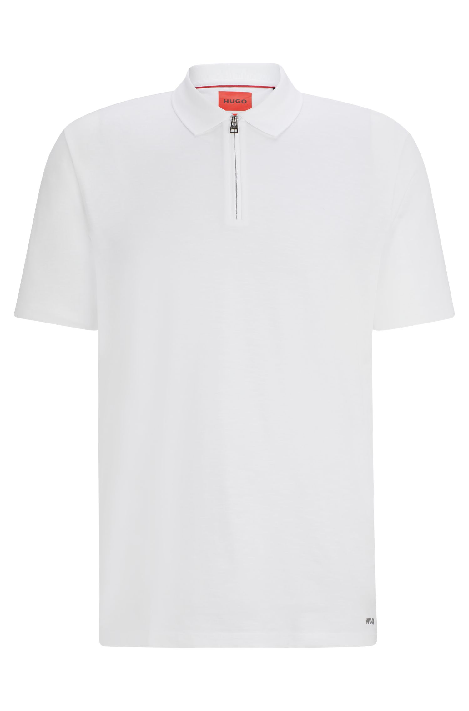 HUGO - Áo thun polo cotton pha có khóa kéo