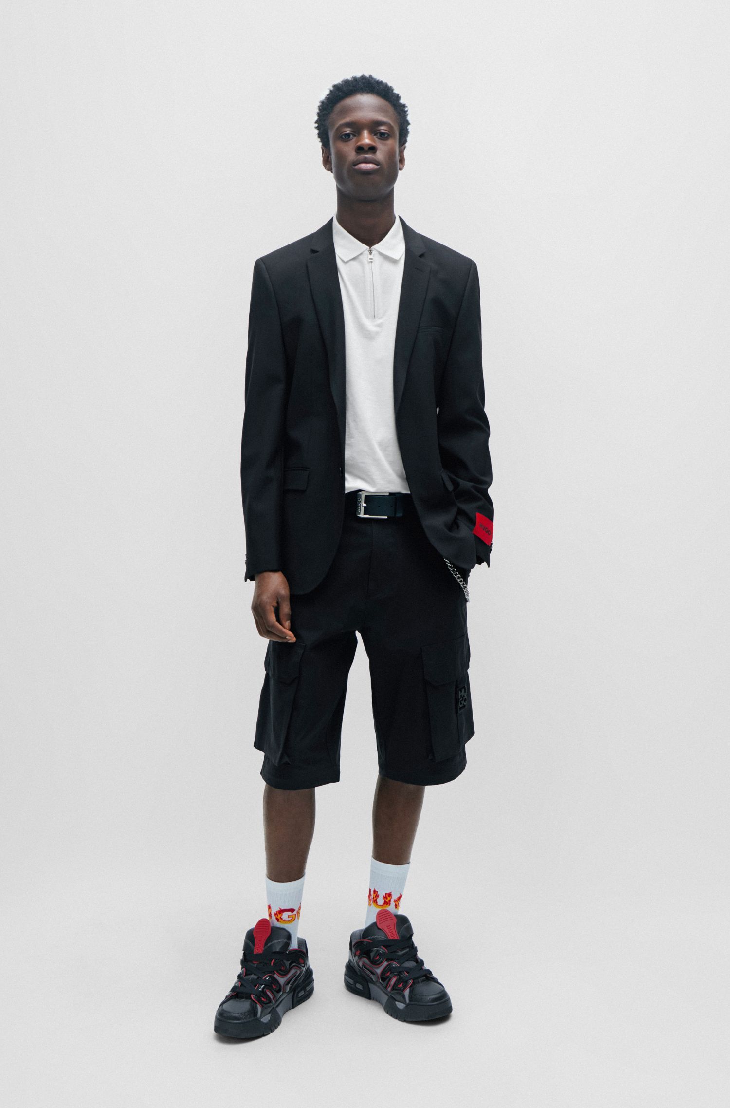 HUGO - Áo thun polo cotton pha có khóa kéo