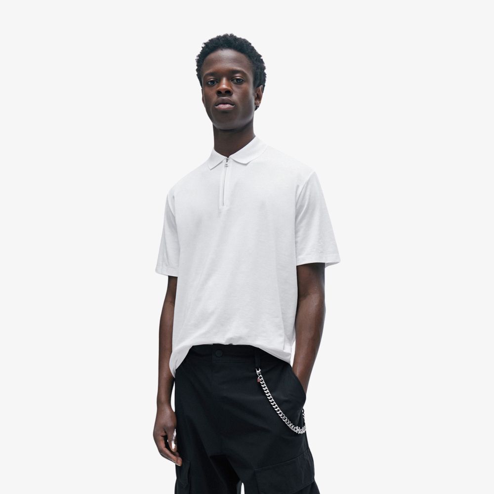 HUGO - Áo thun polo cotton pha có khóa kéo