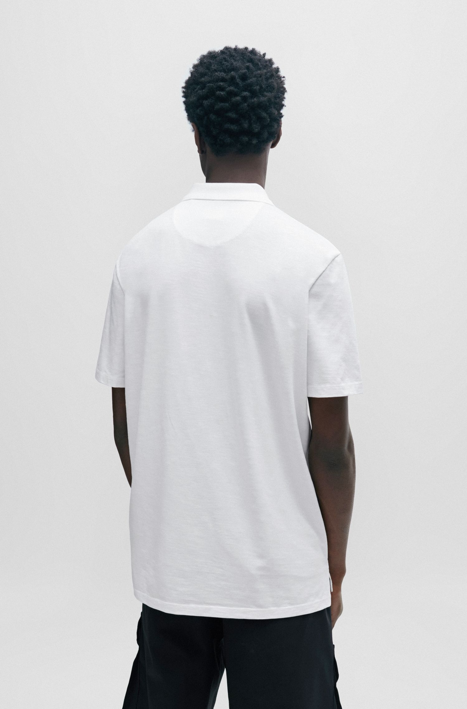 HUGO - Áo thun polo cotton pha có khóa kéo