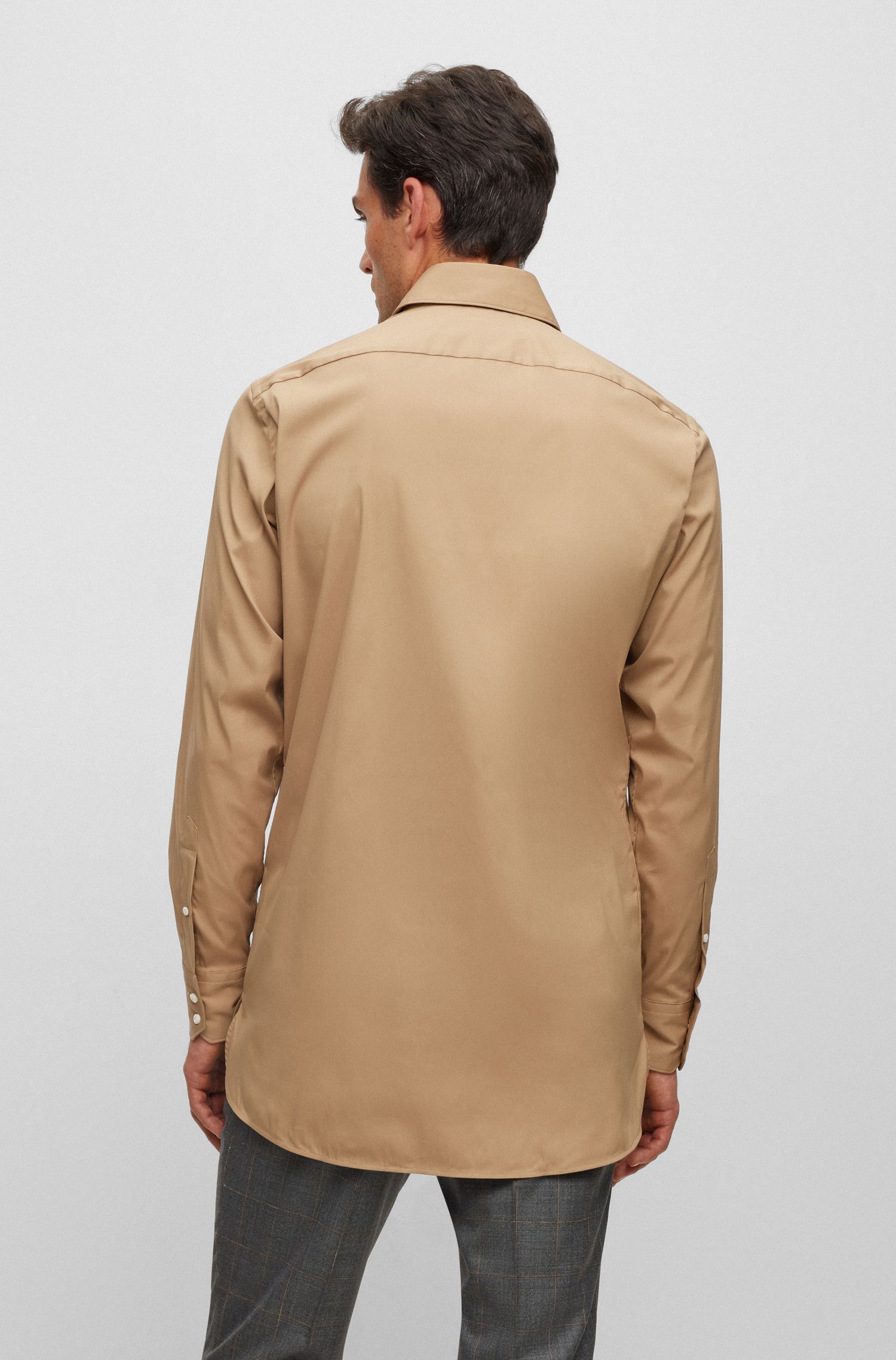 BOSS - Áo sơ mi vải poplin co giãn pha cotton