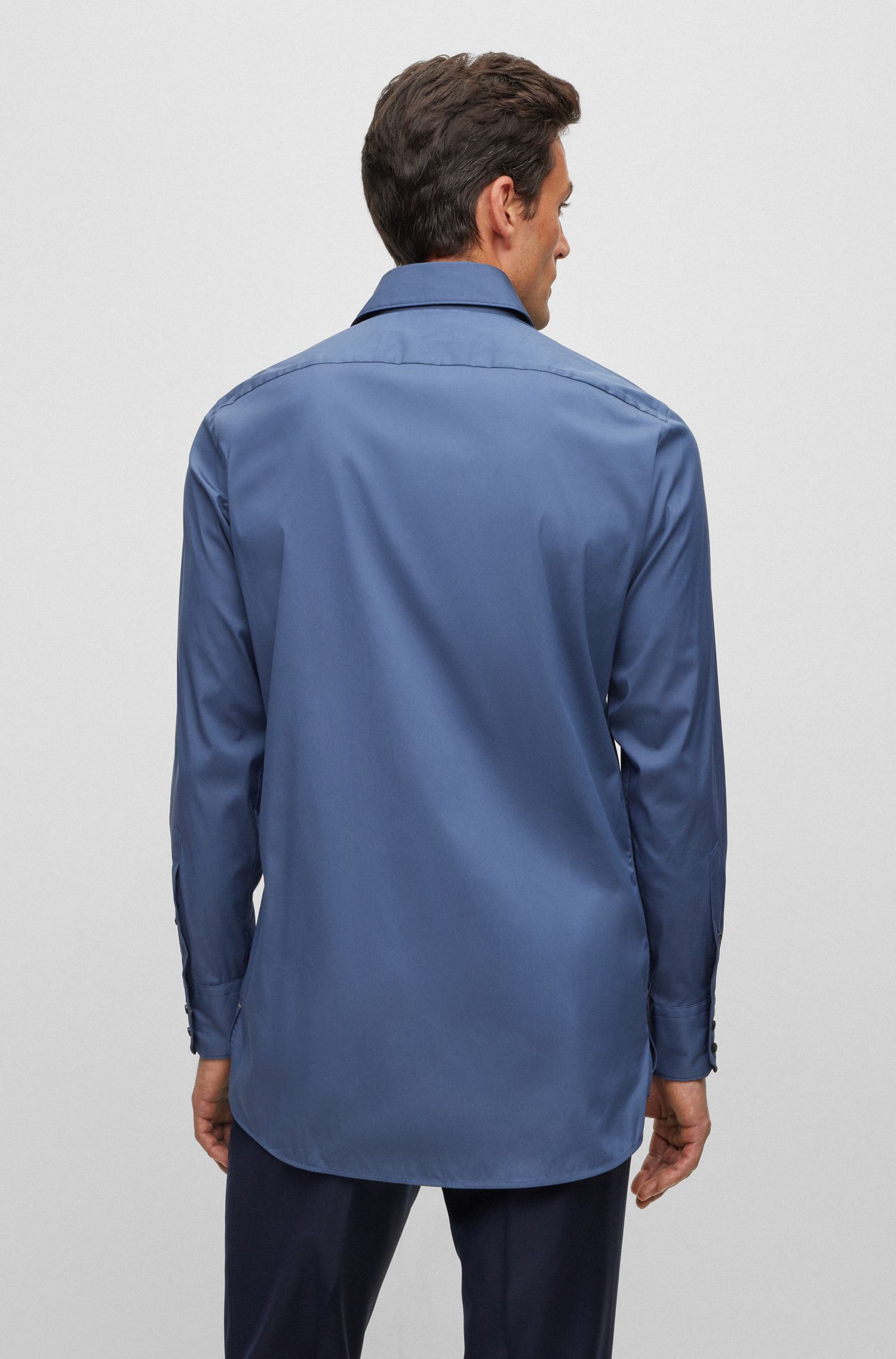BOSS - Áo sơ mi vải poplin co giãn pha cotton