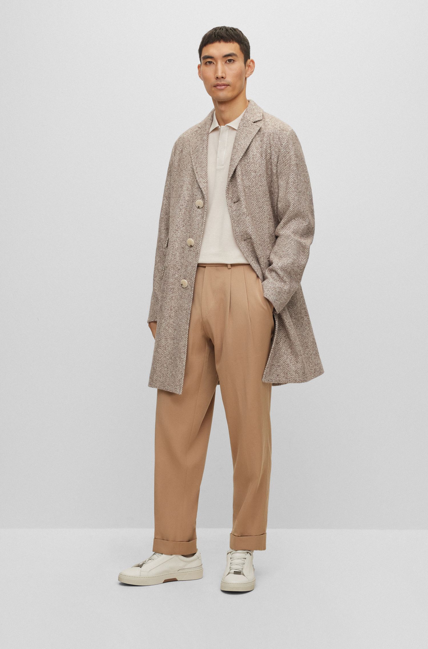 BOSS - Áo polo regular-fit chất cotton và cashmere