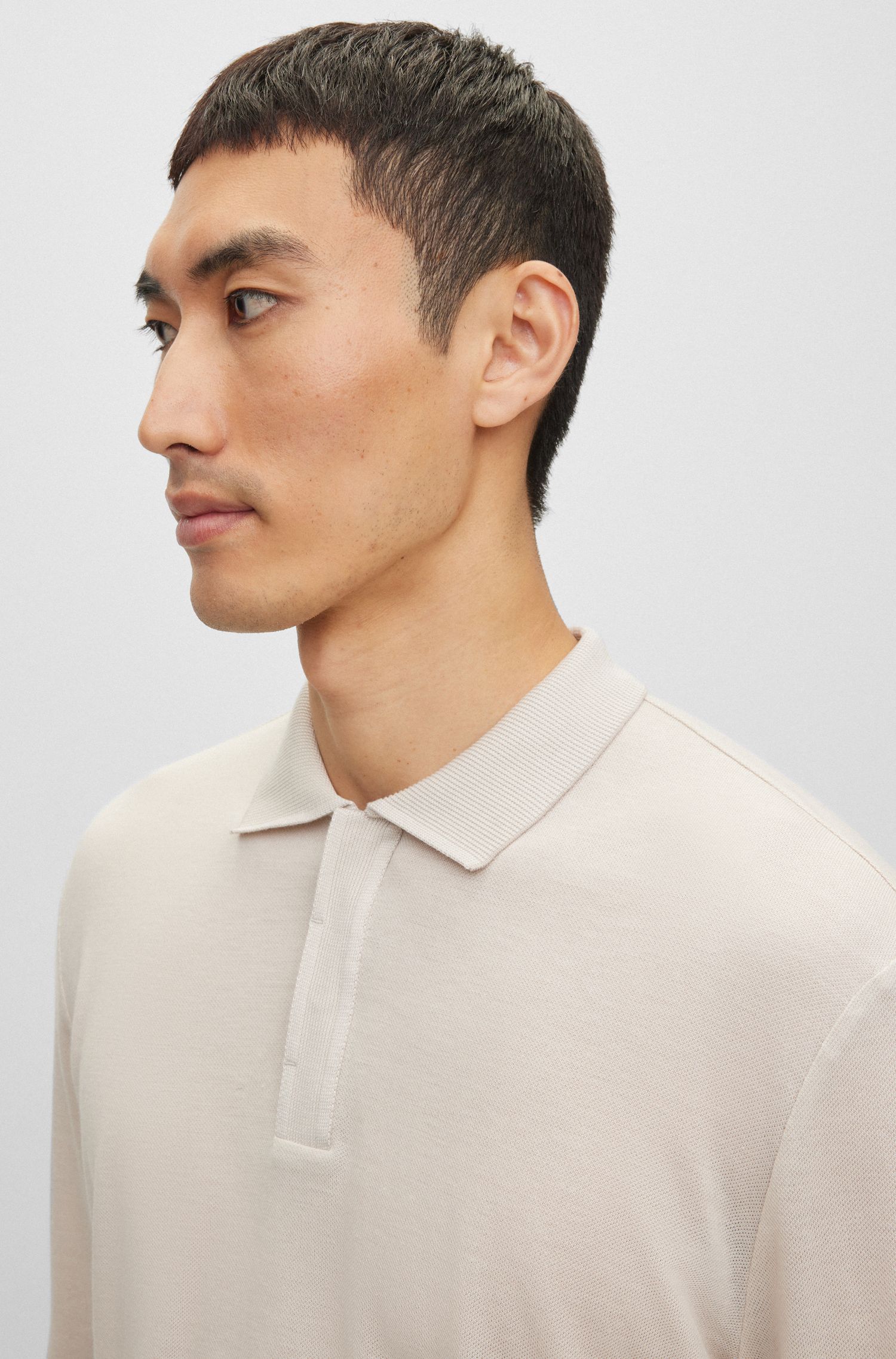BOSS - Áo polo regular-fit chất cotton và cashmere