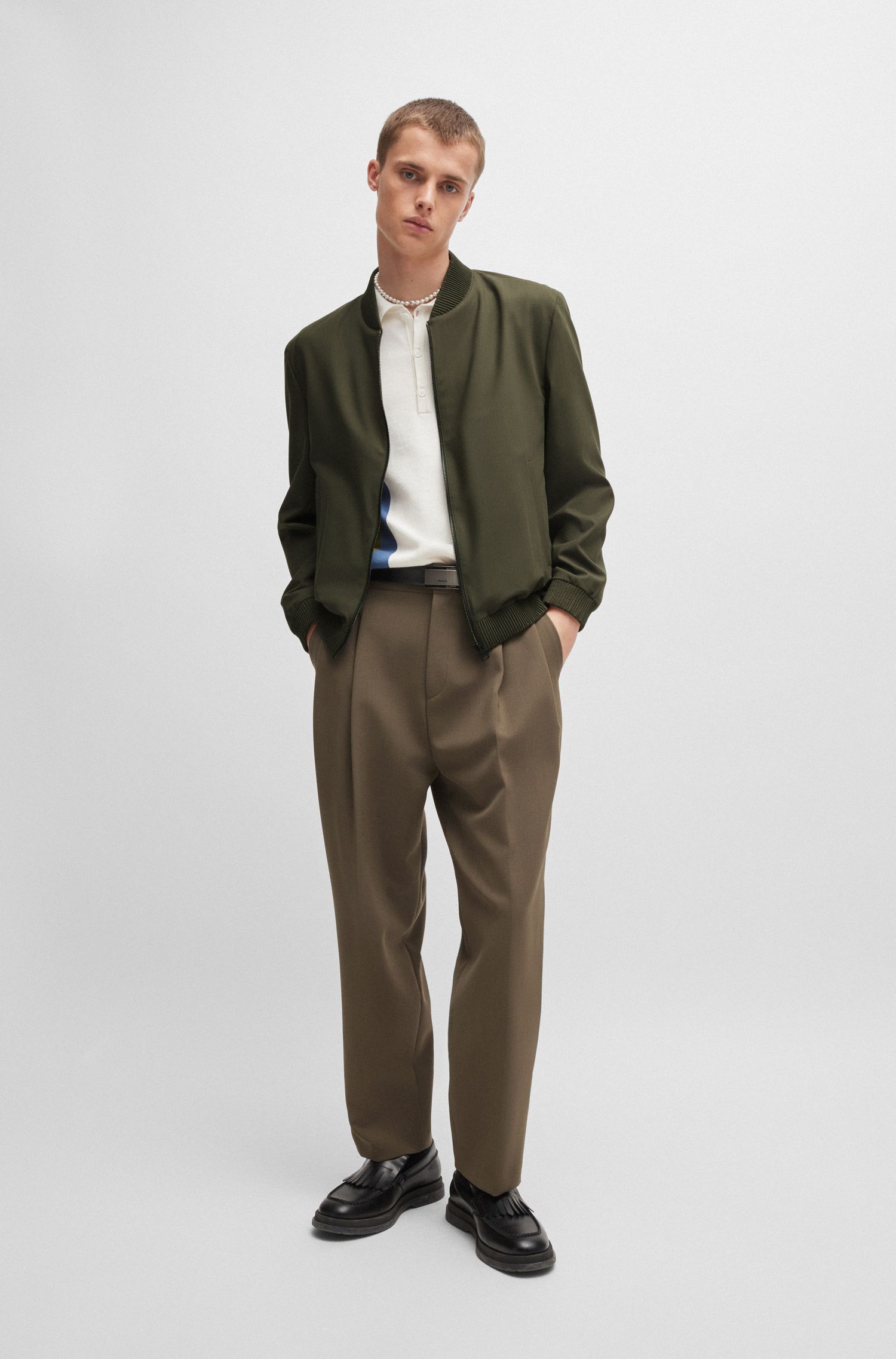 HUGO - Áo khoác dáng ôm slim fit vải co giãn tốt