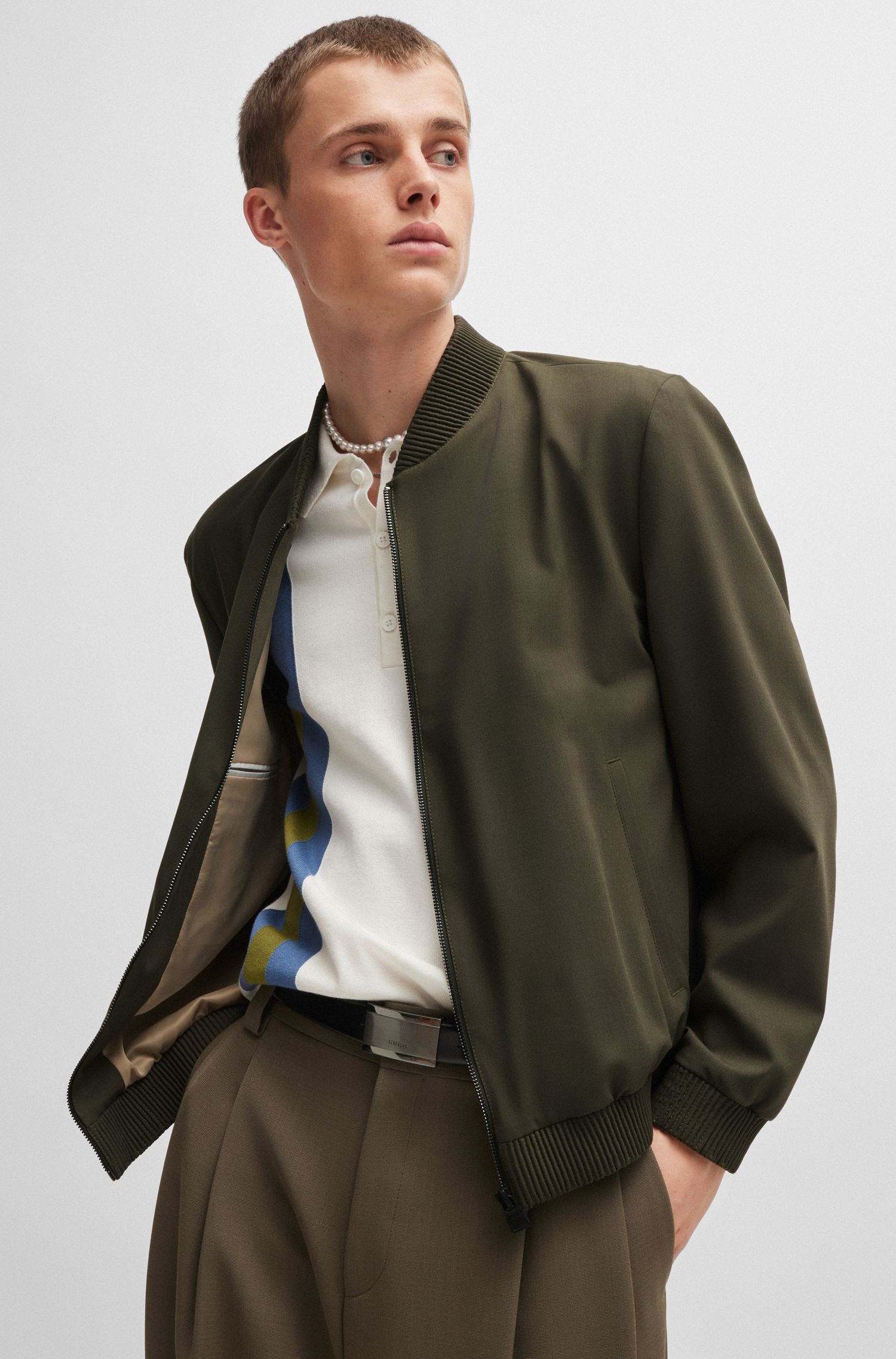 HUGO - Áo khoác dáng ôm slim fit vải co giãn tốt
